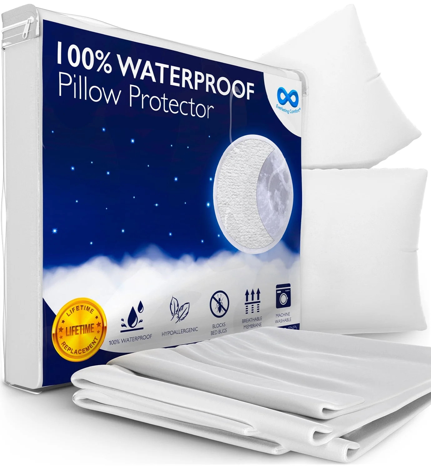 Everlasting Comfort Waterproof Pillow Protector Zippered Hypoallergenic Pillow Cover, Standard 2p... | Walmart (US)
