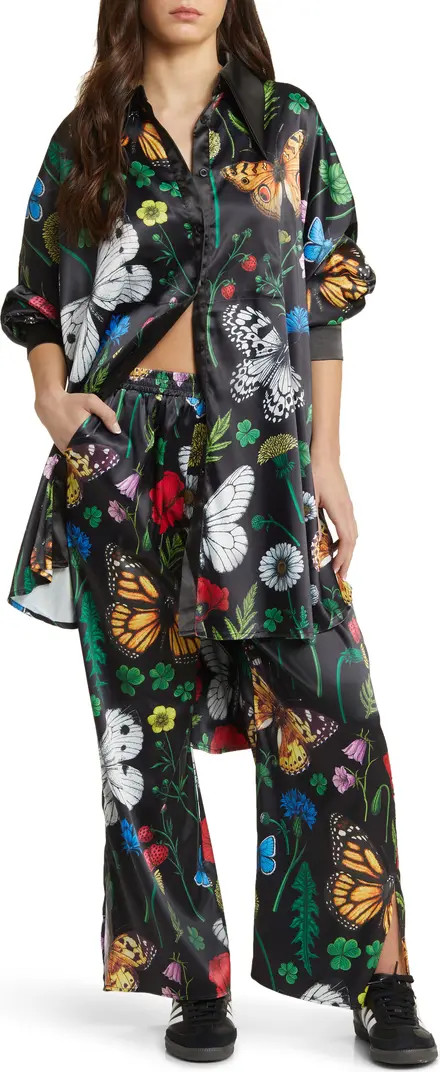 Posh Floral Oversize Satin Button-Up Shirt & Pants Set | Nordstrom