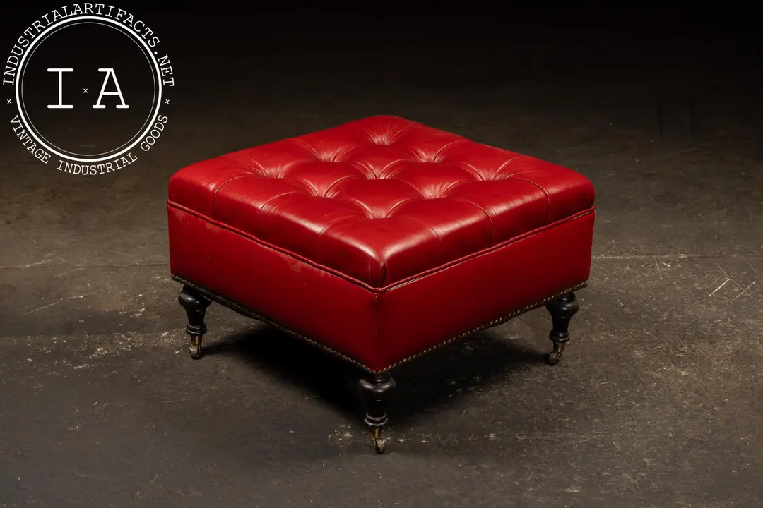 Vintage Tufted Leather Rolling Ottoman Trunk in Red - Etsy | Etsy (US)