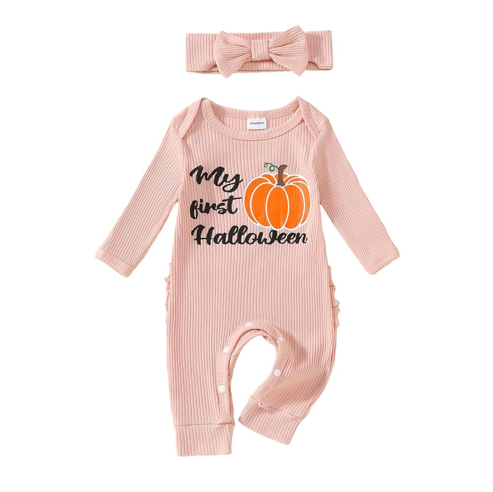 My First Halloween Baby Girl Outfit Newborn Cutest Pumpkin Romper Bodysuit Long Sleeve Ribbed Jum... | Amazon (US)