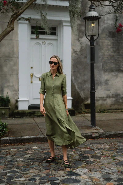 The JA Shirt Dress Dupioni - Moss | Julia Amory