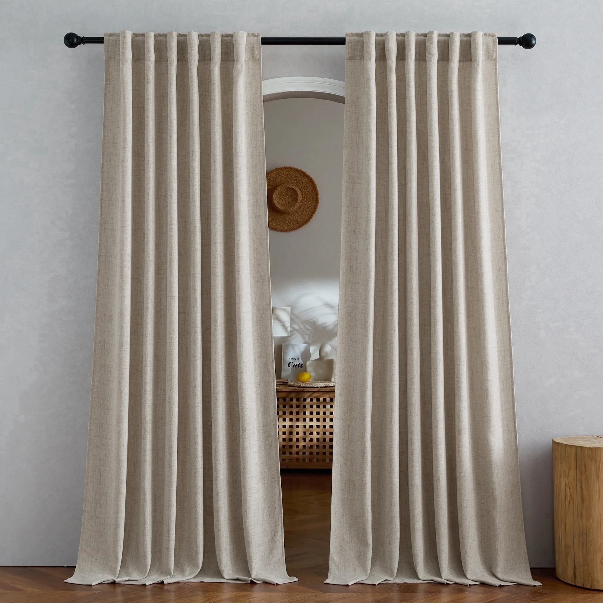 NICETOWN Faux Linen Curtains, Rod Pocket Back Tab Faux Linen Semi Sheer Privacy with Light Filtering Drapes Soft Flax Textured Floor to Ceiling Curtains for Dining Room, 52"x108", Oatmeal, 2 Panels | Walmart (US)
