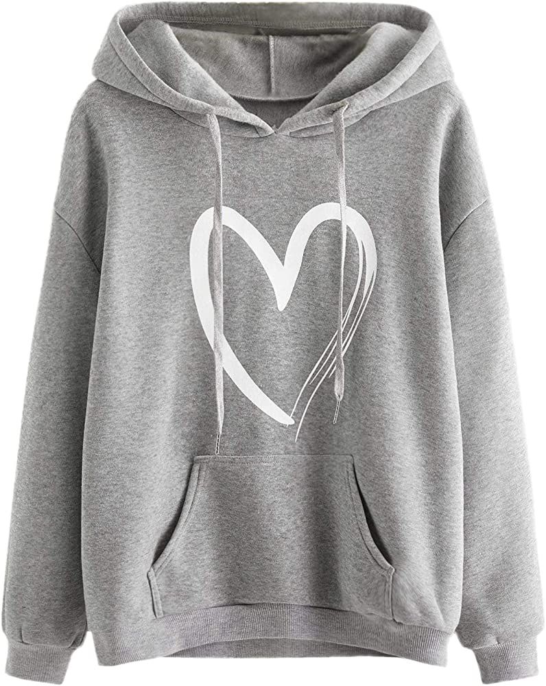 SweatyRocks Women's Casual Heart Print Long Sleeve Pullover Hoodie Sweatshirt Tops | Amazon (US)