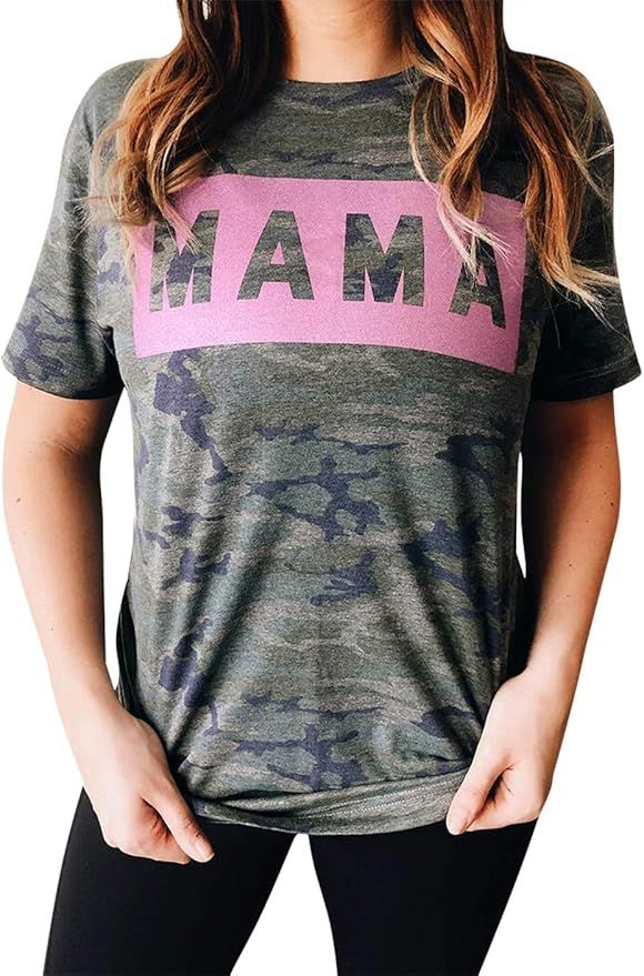 Mama Letter Printed T-Shirt Women Mama Graphic Tops Tee Mothers Day Short Sleeve Camouflage Print... | Amazon (US)