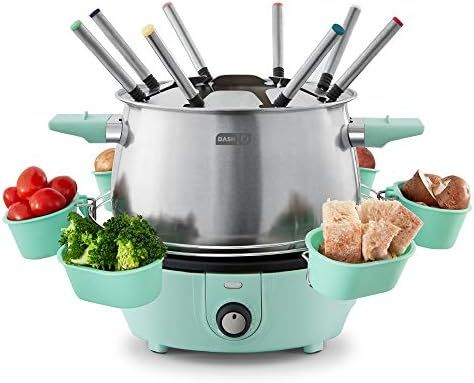 Dash Deluxe Stainless Steel Fondue Maker with Temperature Control, Fondue Forks, Cups, and Rack, wit | Amazon (US)