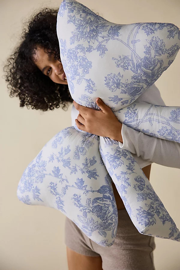 Big Bow Shape Printed Throw Pillow in Blue Toile at Urban Outfitters | Urban Outfitters (US and RoW)