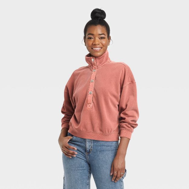 Women's Henley Neck Fleece Sweatshirt - Universal Thread™ | Target