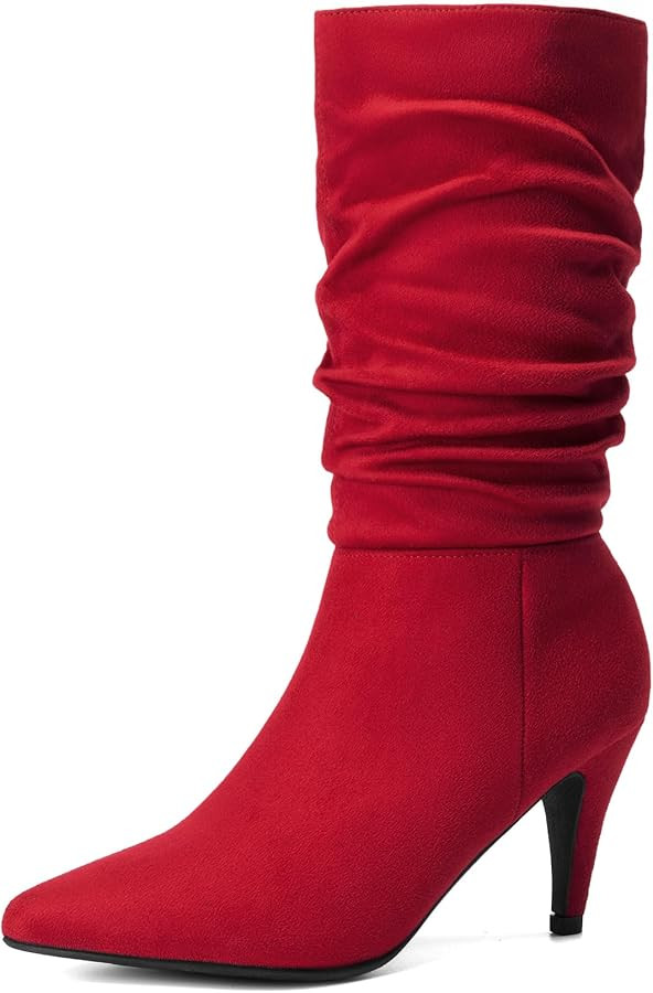 DREAM PAIRS Women's High Heel Mid Calf Boots Slouchy Pointed Toe Fall Boots | Amazon (US)
