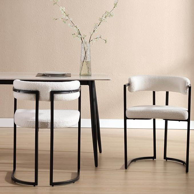 White Dining Chairs Set of 2, Modern Upholstered Boucle Dining Chair Accent Barrel Chair Curved B... | Amazon (US)