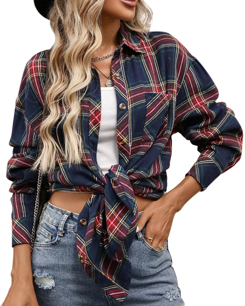 CHYRII Womens Oversized Flannel Shirts Button Down Long Sleeve Plaid Shirt Business Casual Blouse... | Amazon (US)