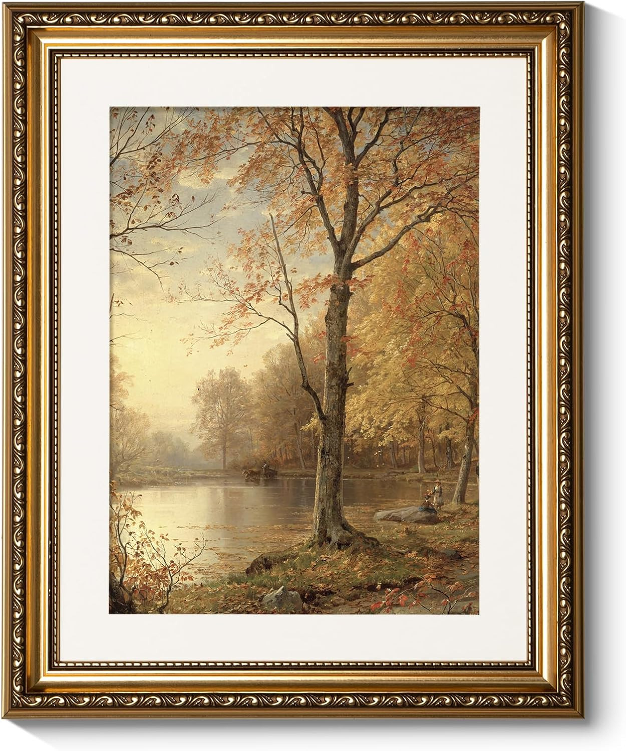 ARPEOTCY Vintage Gold Framed Wall Art Room Decor, 13x16 inch Classic Fall River Stream Landscape Canvas Prints, Wall Decor for Living Room Bedroom, Antique Pictures Frame for Home Decoration | Amazon (US)