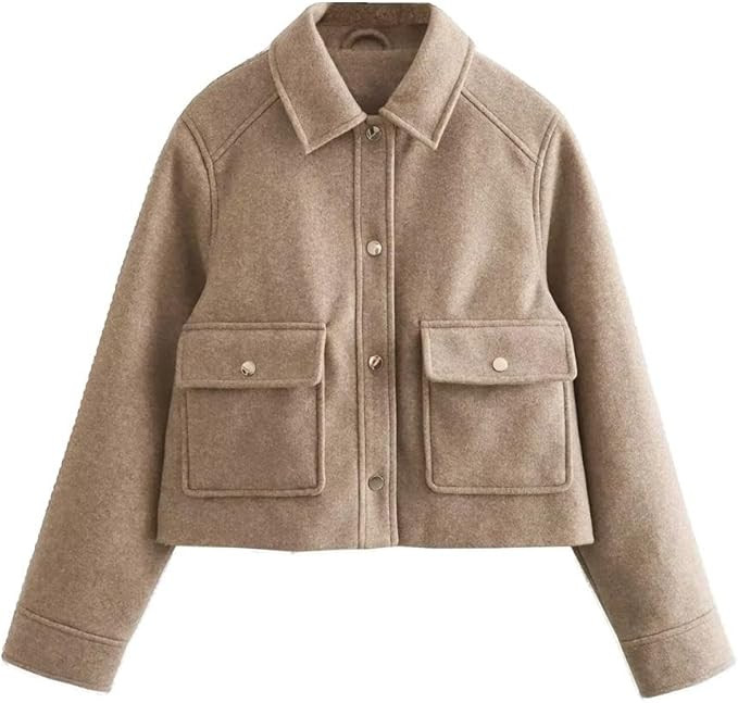 Jackets for Womens Autumn Solid Front Pockets Button Long Sleeve Jacket Elegant Woman Casual Oute... | Amazon (US)