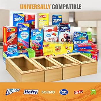 Ziplock Bag Storage Organizer, Upgraded Bamboo Zip Lock Bags Container for Drawer, Baggie Dispens... | Amazon (US)