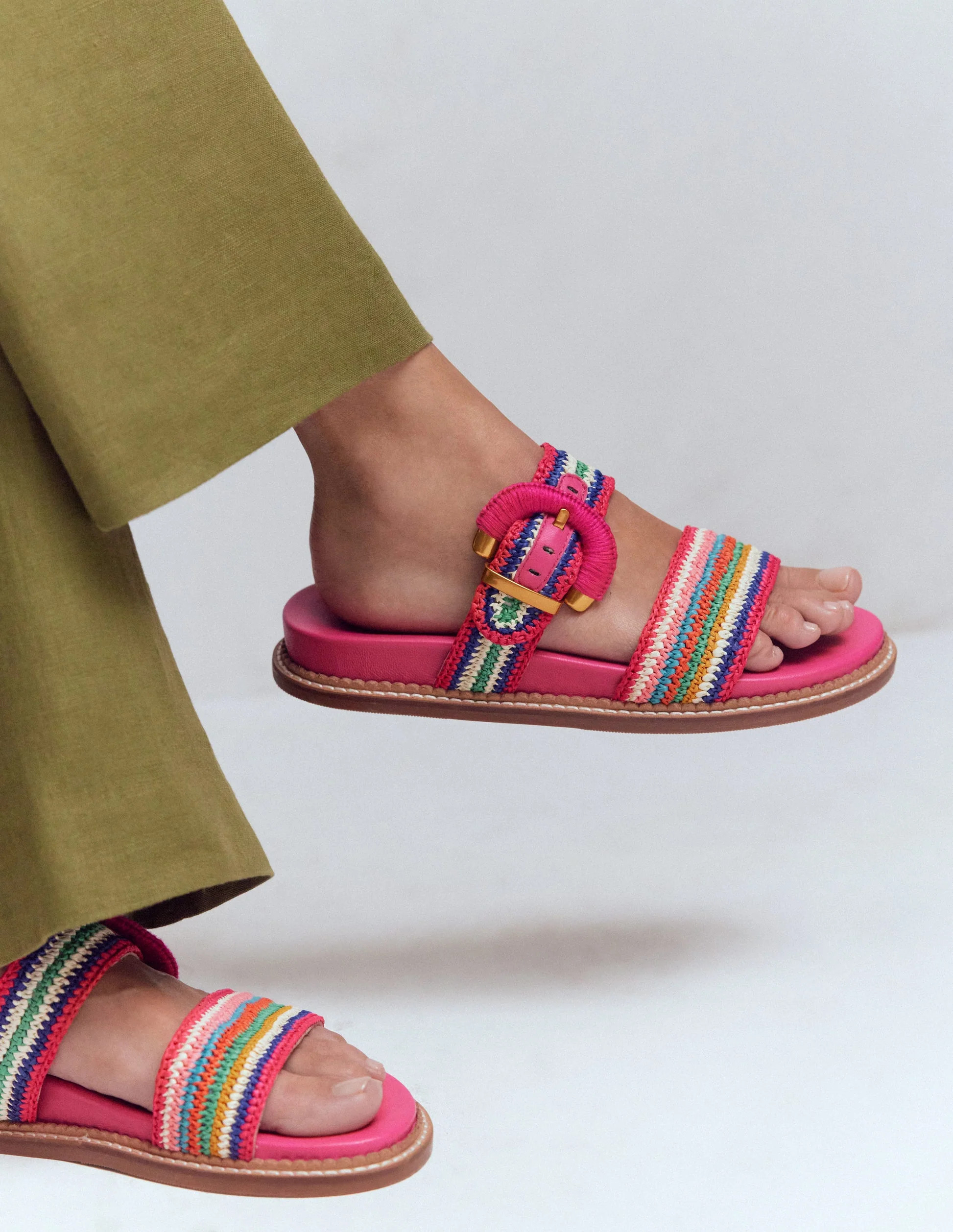 Caryl Double Strap Sandals-Deep Olive | Boden UK