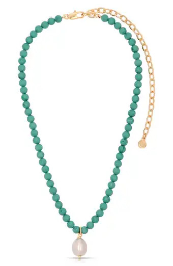 Ettika Triple Strand Turquoise & Freshwater Pearl Pendant Necklace | Nordstrom | Nordstrom