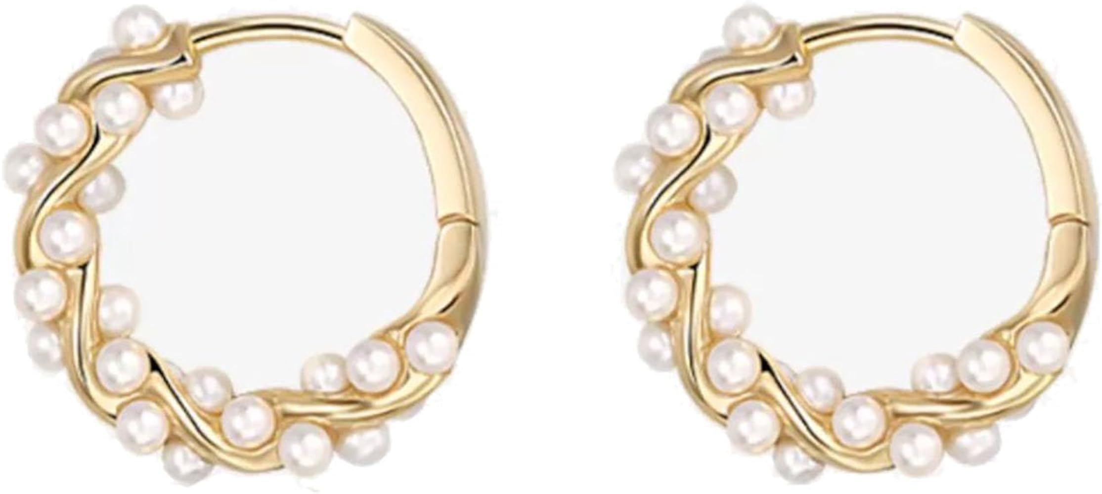 Pearl Chunky Gold Hoop Earring For Women Trendy Sterling Silver Twisted Hoop Earring | Amazon (US)