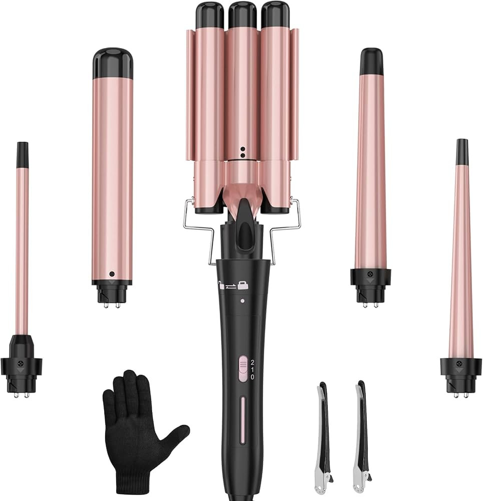 Curling Wand Set, Curling Iron Interchangeable 3 Barrel Wand Curler with Ceramic Tourmaline Profe... | Amazon (US)