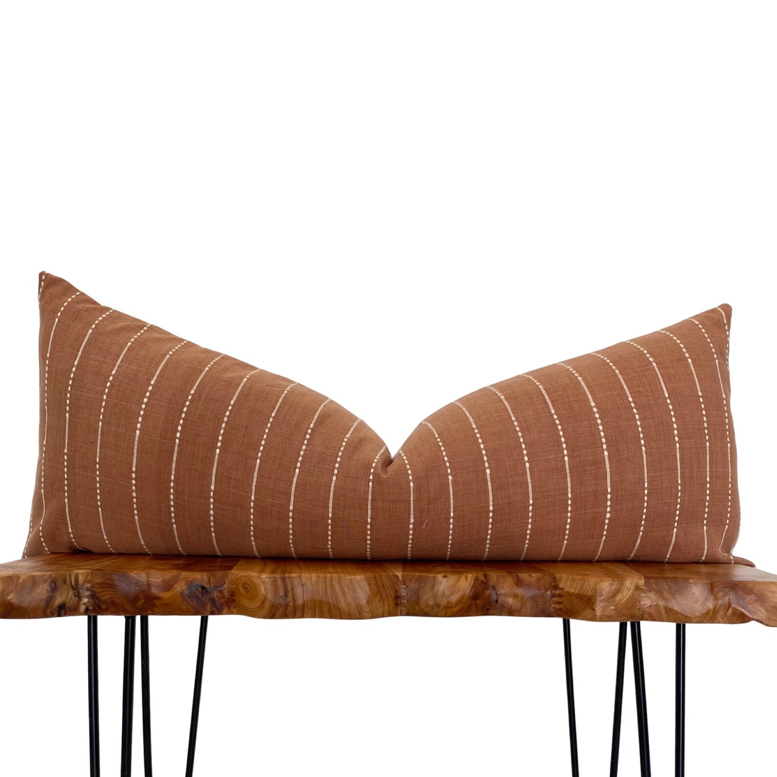 Long Lumbar Terra Cotta and Cream Stripe Throw Pillow Cover, Extra Long Pillow Cover, Cover Only | Etsy (US)