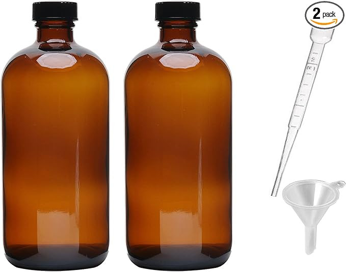 2pcs 16oz Amber Glass Boston Round Bottles with Air Tight Seal Phenolic Poly Cone Caps.Perfect Gl... | Amazon (US)