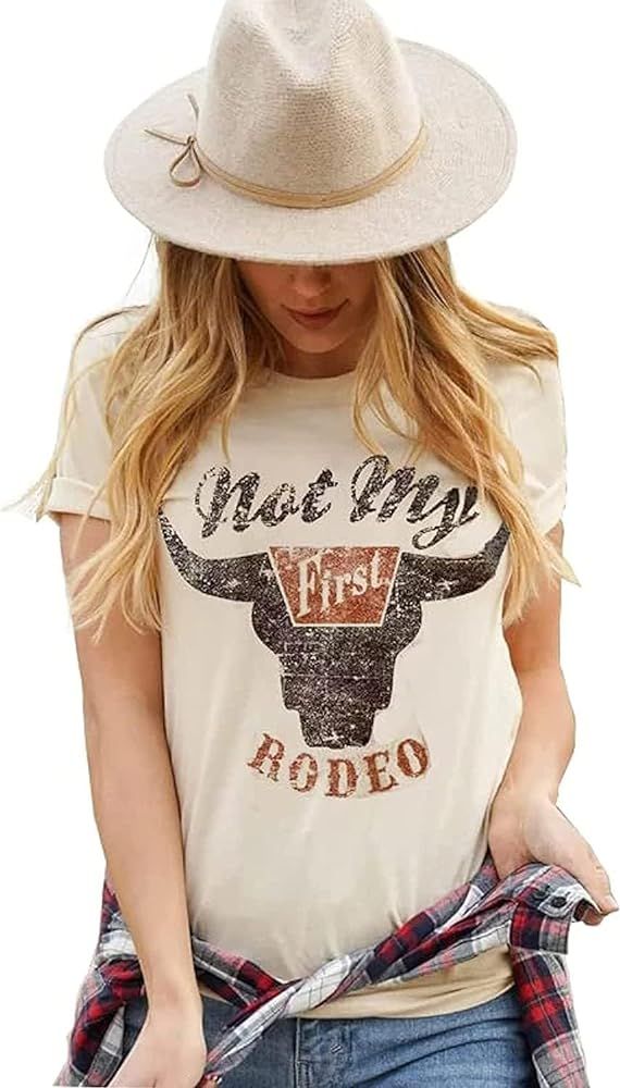 Not My First Rodeo Shirt Women Western Cowboys T-Shirt Vintage Country Music Shirt Retro Cowgirls... | Amazon (US)