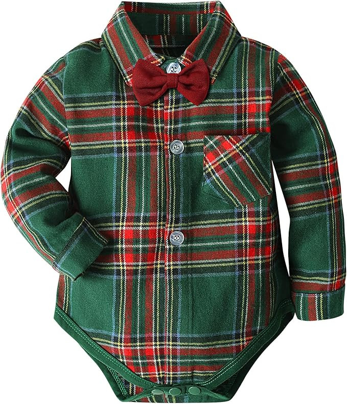 A&J DESIGN Infant Baby Boys Dress Shirt Bodysuit Gentleman Formal Wedding Long Sleeve Rompers | Amazon (US)