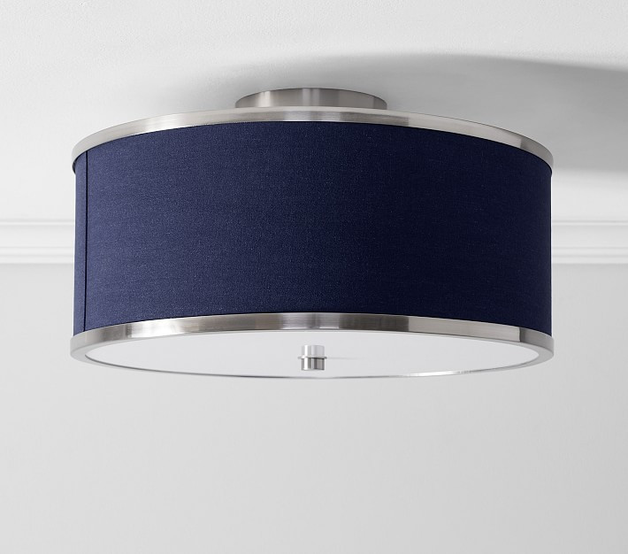 Linen and Nickel Drum Flush Mount (16") | Pottery Barn Kids