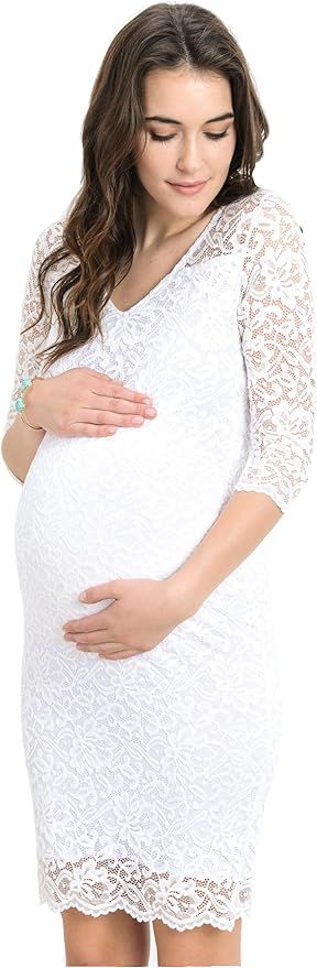 HELLO MIZ Women's Maternity Floral Lace Knee Length Bodycon Dress | Amazon (US)