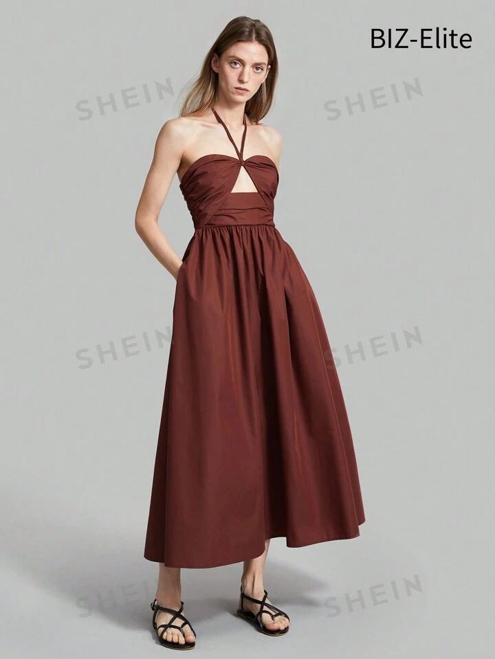 Ontre Hollow Out Detail Halter Neck Dress | SHEIN