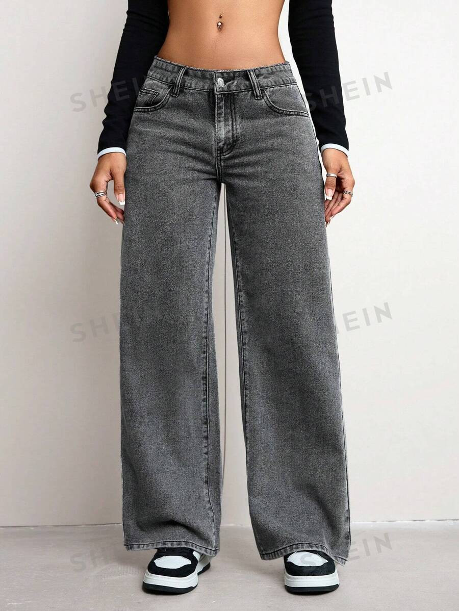 SHEIN ICON Women's Solid Color Minimalist Casual Denim Jeans | SHEIN