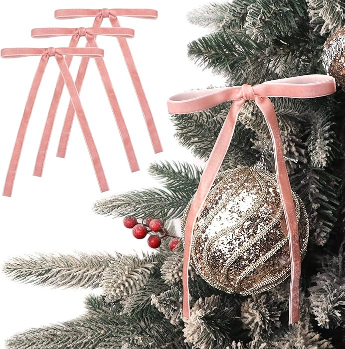 Ribbli Velvet Christmas Tree Bows 24 Pcs Dusty Pink Vintage Wreath Ribbon Bows for Door Garland H... | Amazon (US)