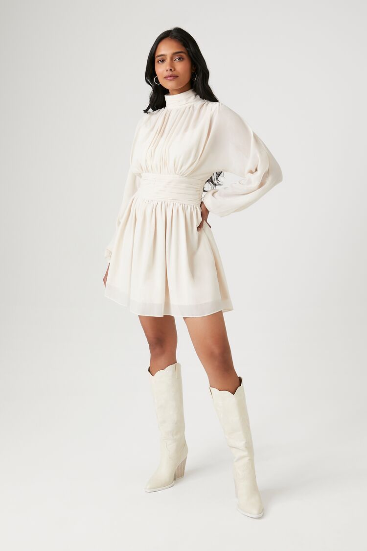Chiffon Peasant-Sleeve Mini Dress | Forever 21 | Forever 21 (US)