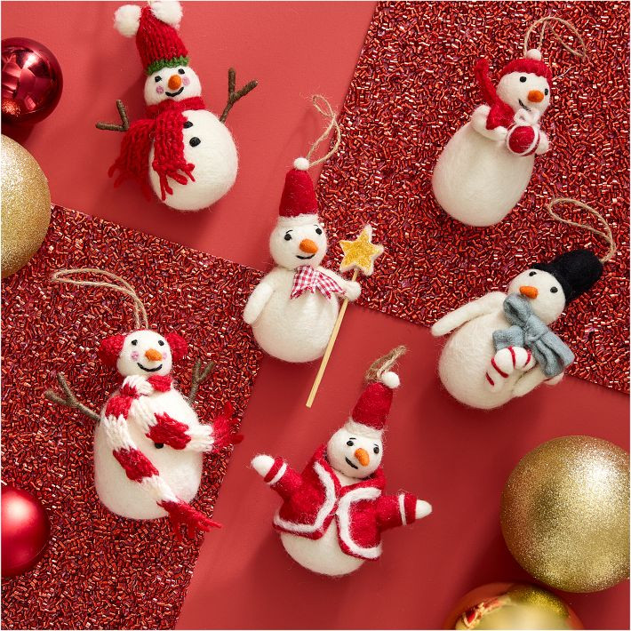 Felt Snowmen Ornaments (Set of 6) | West Elm (US)