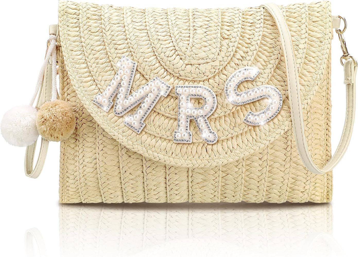 Pinkunn Bride Straw Shoulder Bag For Women Straw Clutch Bag Pearl Rhinestone Wedding Summer Beach... | Amazon (US)