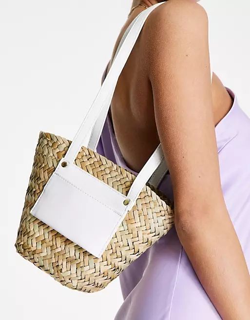 ASOS DESIGN straw tote with pocket detail in white | ASOS (Global)