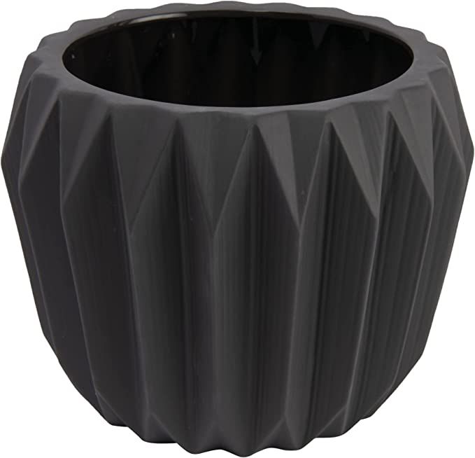 Bloomingville Round Fluted Ceramic Flower Pot, 8 Inch x 6 Inch, Dark Grey | Amazon (US)