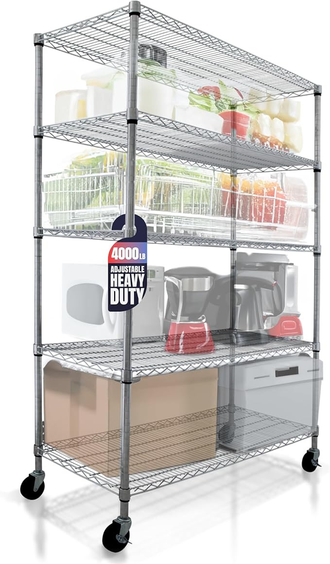 4000 LBS, 48 x 24 x 76, 5-Tier Storage Shelves, Garage Shelving, Commercial Metal Shelving with 4... | Amazon (US)