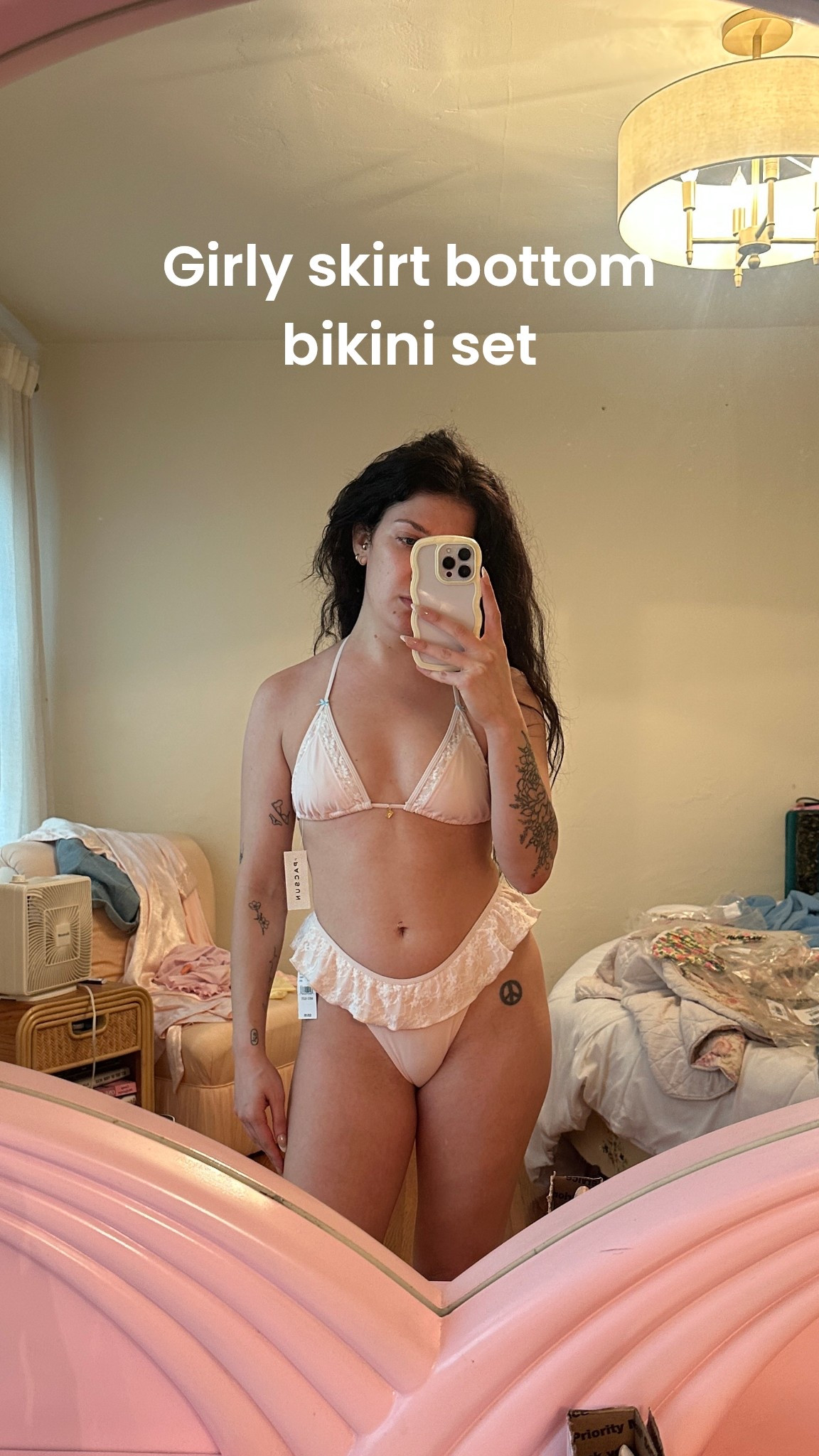 Cutest feminine girly bikini with a lace skirt bikini bottom and triangle
Lace swim top with bow details. Coquette af and under $50!!


#LTKSwim #LTKTravel #LTKFindsUnder50