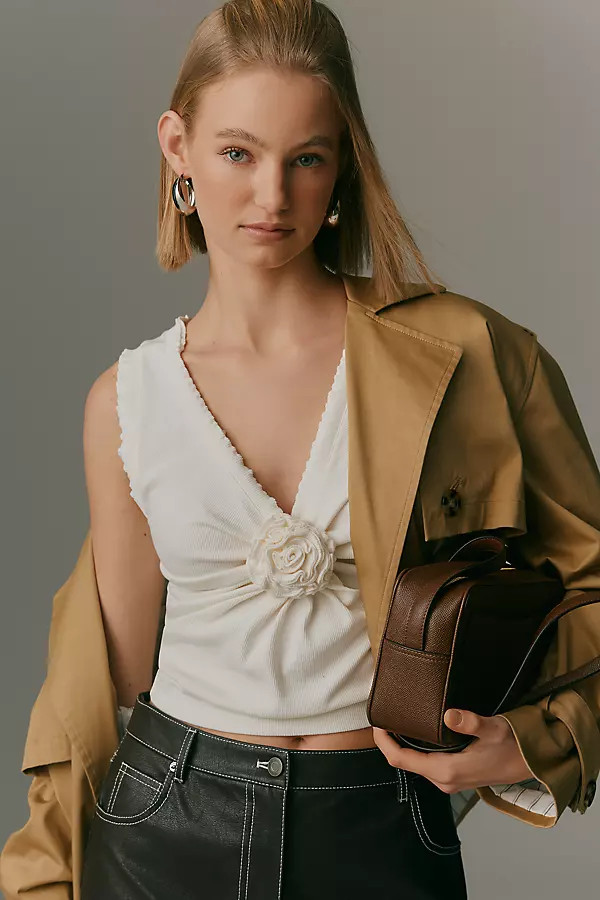 Maeve Rosette V-Neck Sleeveless Top | Anthropologie (US)
