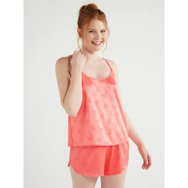 Joyspun Women's Satin Scoop Neck Cami and Shorts Pajama Set, 2-Piece | Walmart (US)