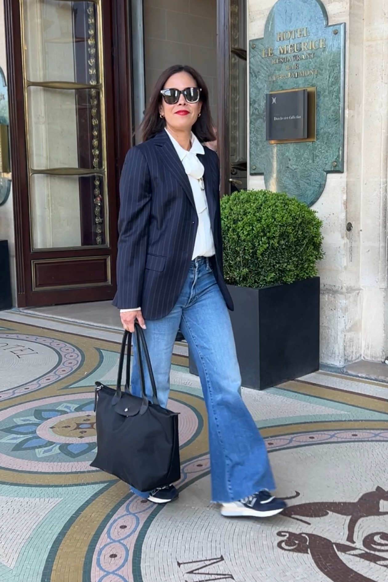 Parisian spring outfit
Officine Generale Pinstripe Blazer, wearing French size 38.
Mother Roller Denim, fit TTS
Frame silk shirt, fit TTS
Navy New Balance 574
Longchamp Tote 
Spring 

#LTKSeasonal #LTKFind #LTKstyletip