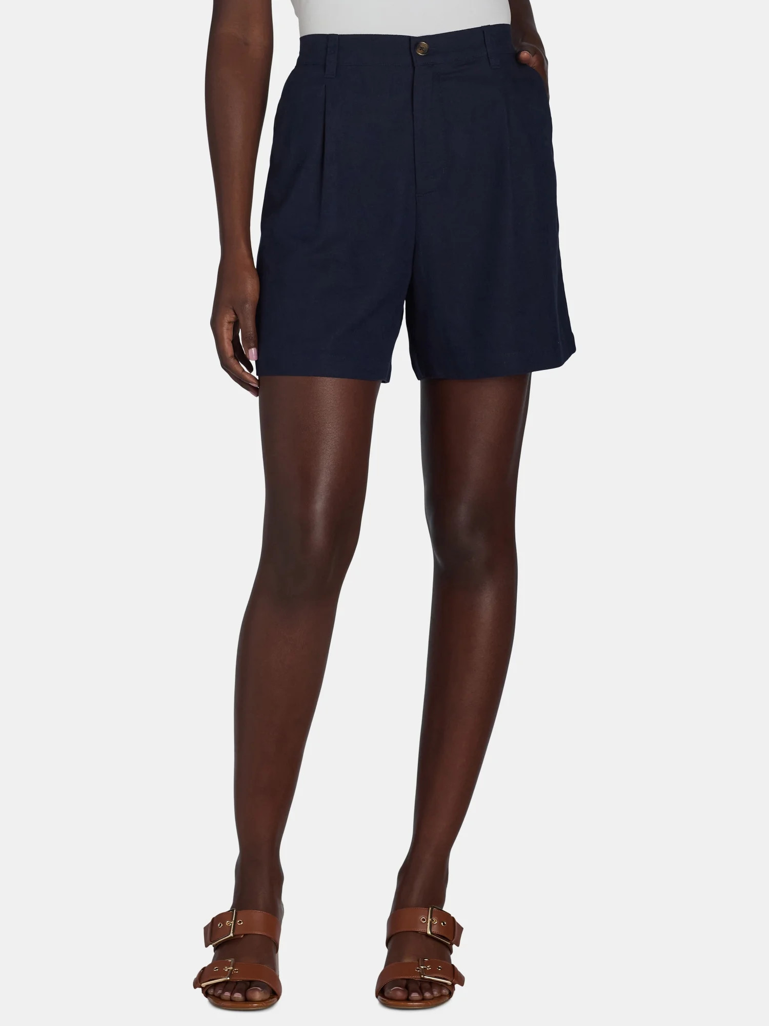 Time and Tru Women’s Linen Blend Shorts, 5” Inseam, Sizes XS-XXXL | Walmart (US)