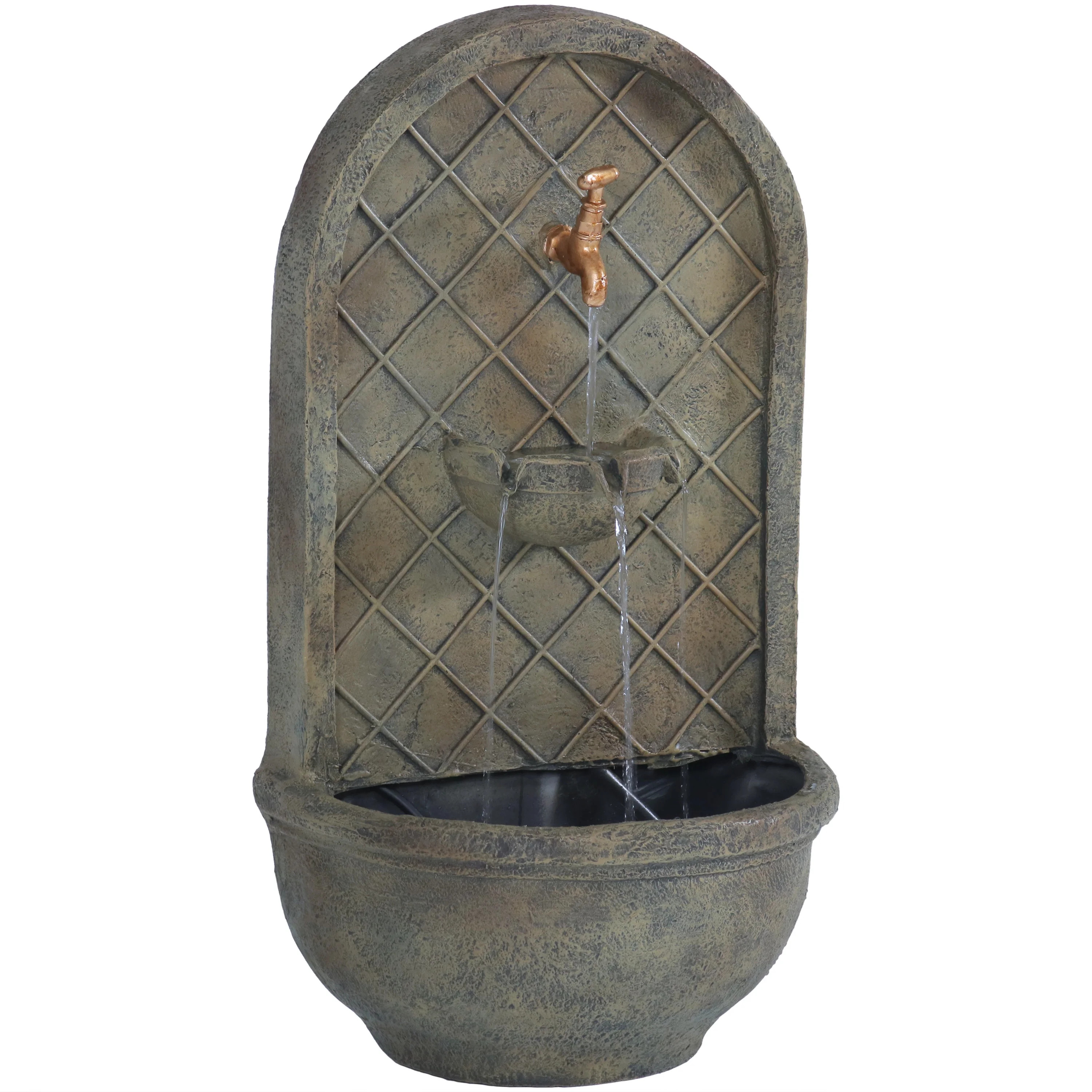 Sunnydaze Messina Outdoor Wall Fountain with Submersible Pump - 26" H - Florentine Stone | Walmart (US)