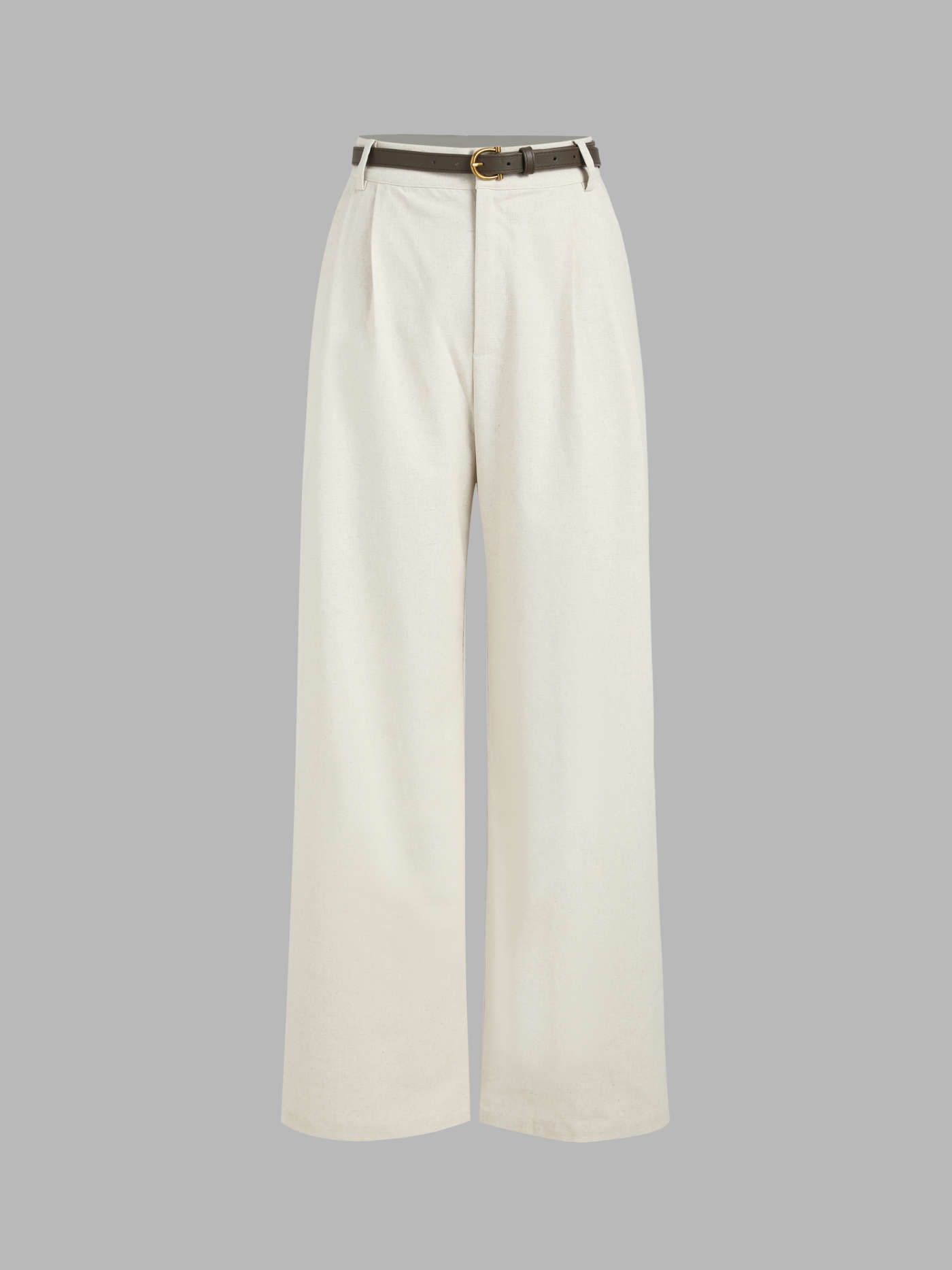 Petite Linen-blend Mid Rise Solid Wide Leg Trousers With Belt For Work | Cider