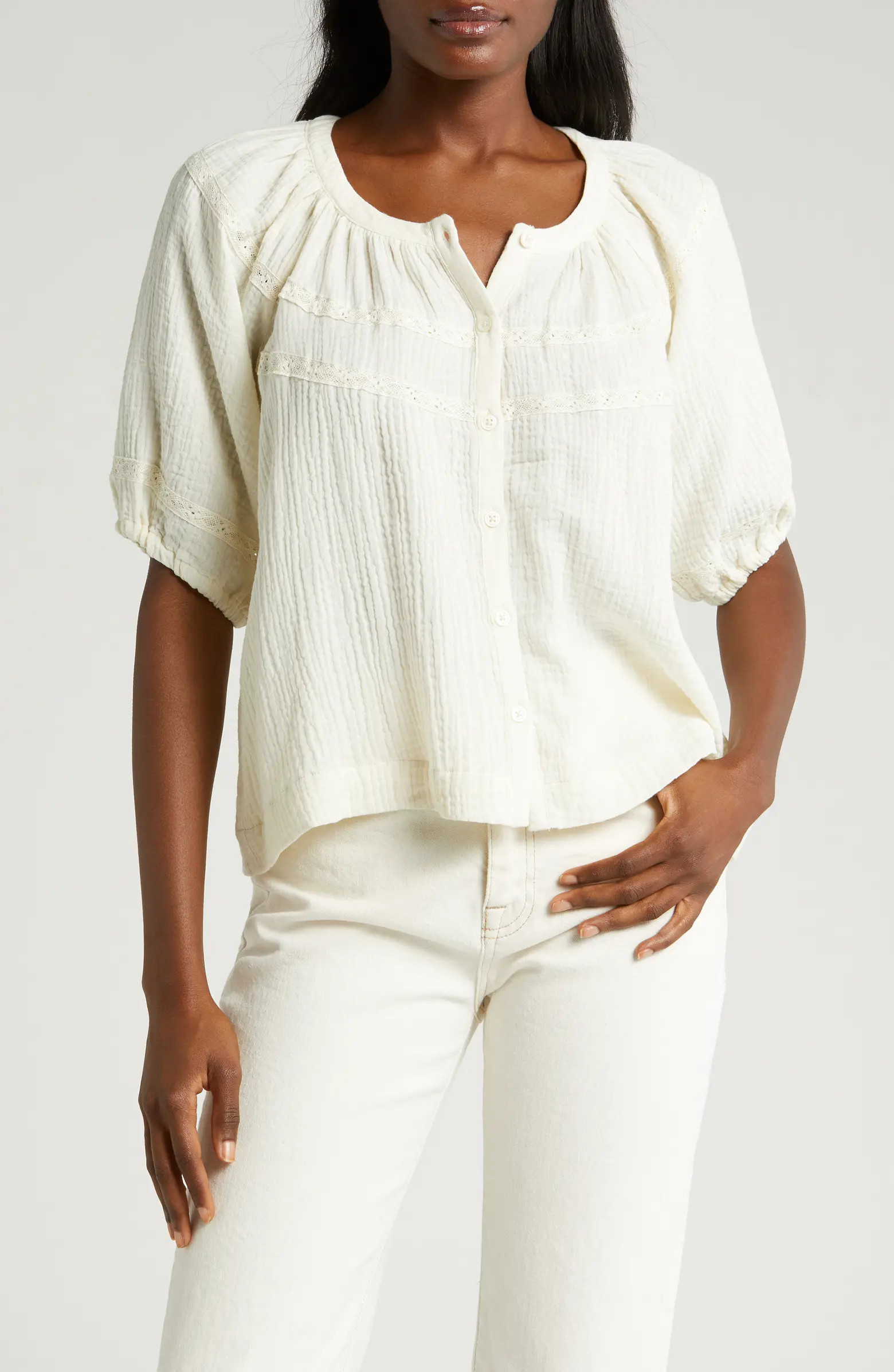 Wren Puff Sleeve Cotton Peasant Top | Nordstrom