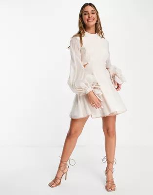 ASOS DESIGN voile mini dress with blouson sleeve and cuff tie detail | ASOS (Global)
