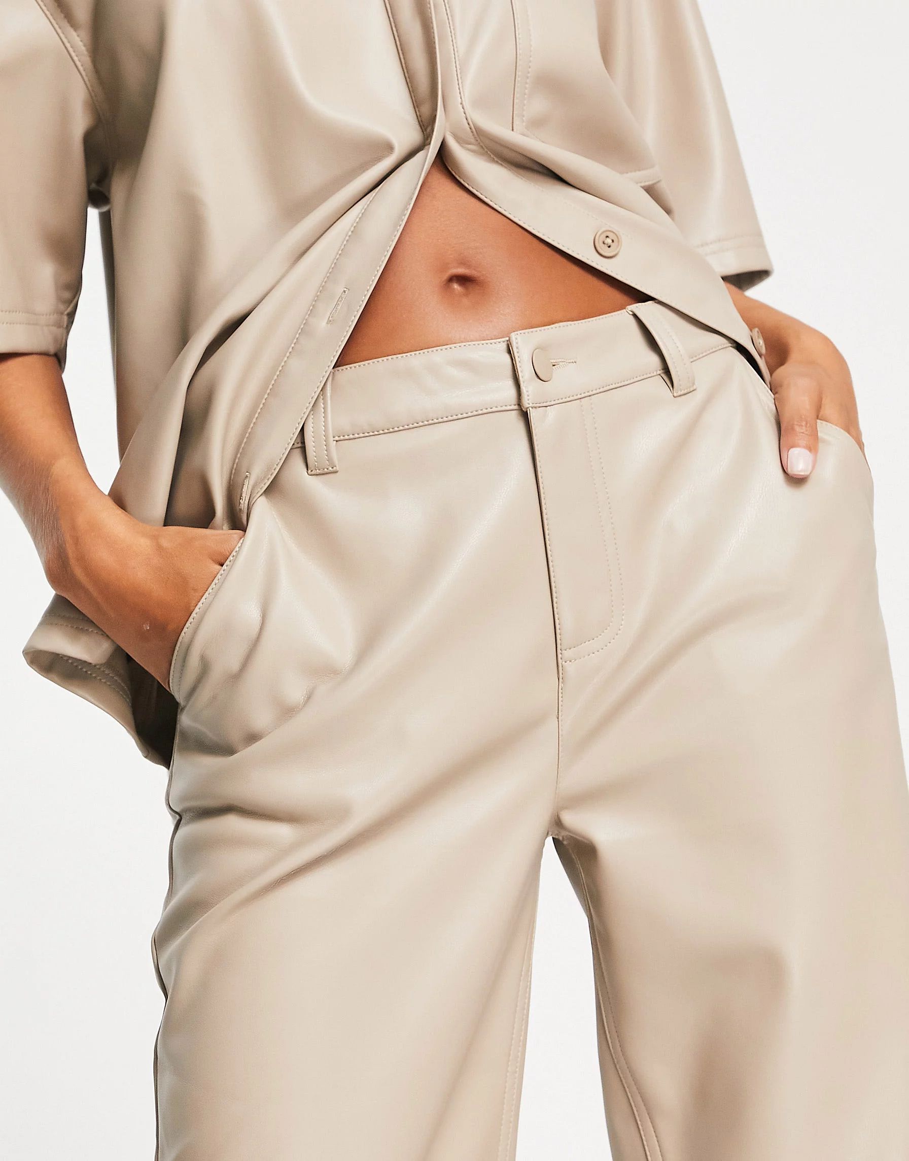 ASOS DESIGN faux leather straight leg trousers in putty | ASOS | ASOS (Global)