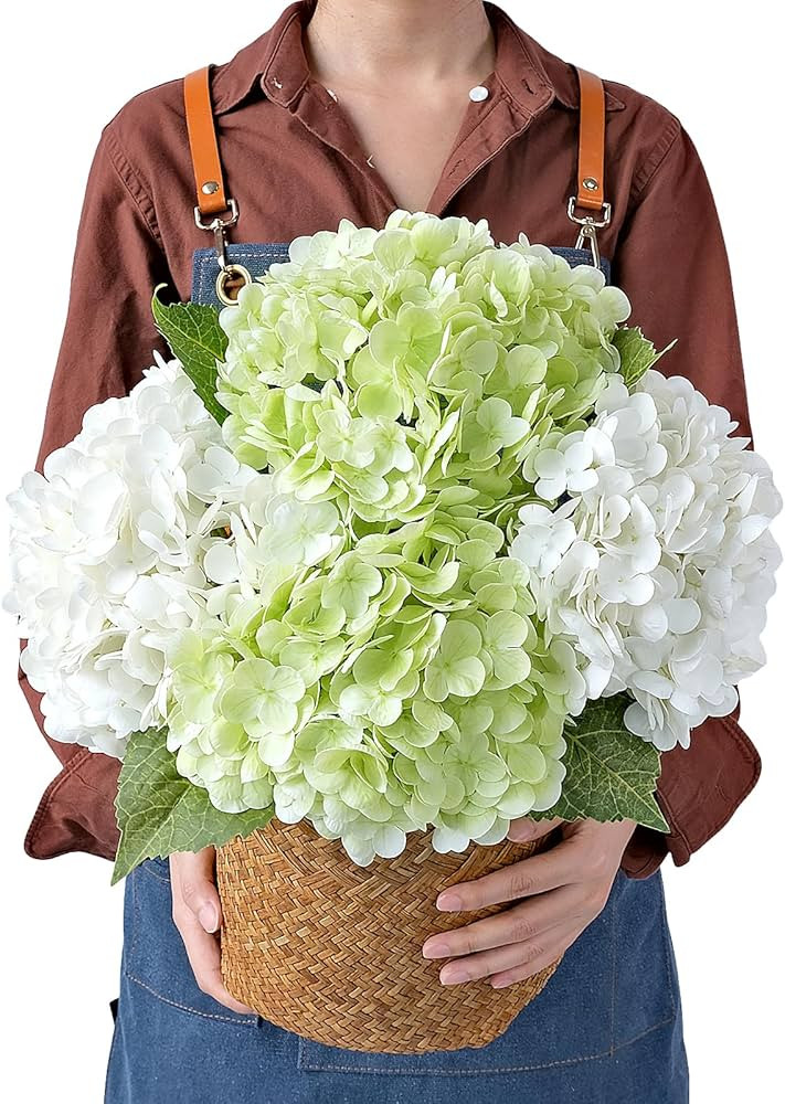Green/White Large Faux Hydrangea Flowers,4Pcs Latex Lifelike Real Touch Hydrangea Artificial Silk... | Amazon (US)
