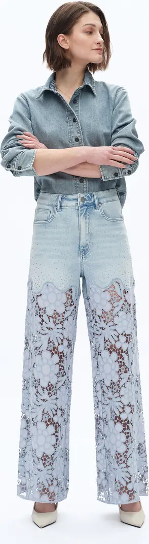 Crystal Embellished Lace Wide Leg Jeans | Nordstrom