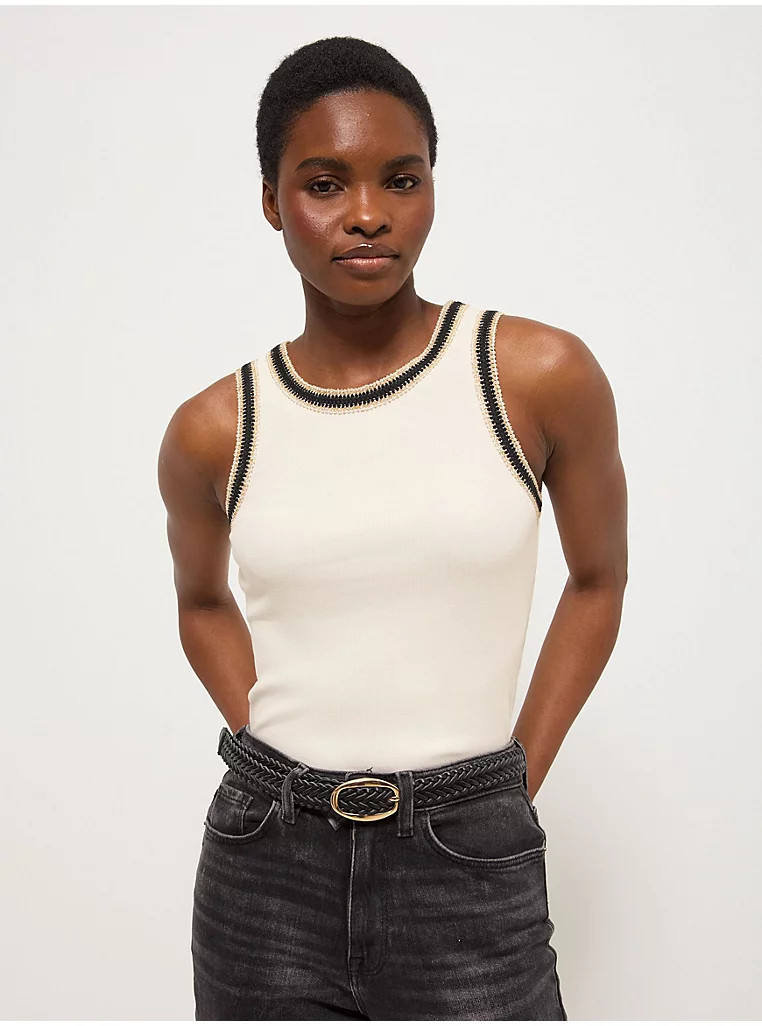 Cream Crochet Trim Ribbed Racer Vest | George