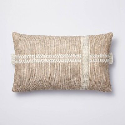 Oversized Textured Striped Lumbar Throw Pillow Neutral/Cream - Threshold&#8482; designed with Stu... | Target